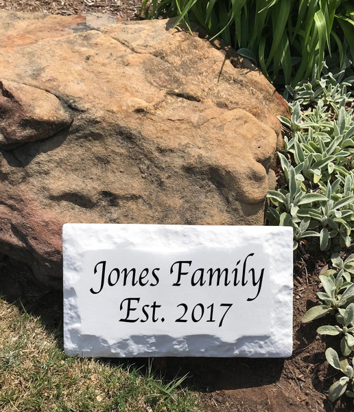Personalized Name Plaque. 9" x 15" Chiseled Style Family Name Pre-Cast Stone Plaque